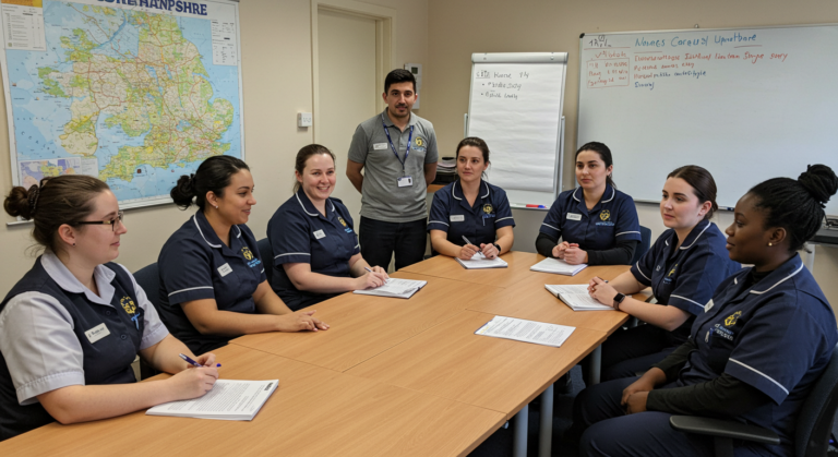 a group of carers having a discussion sat around a table